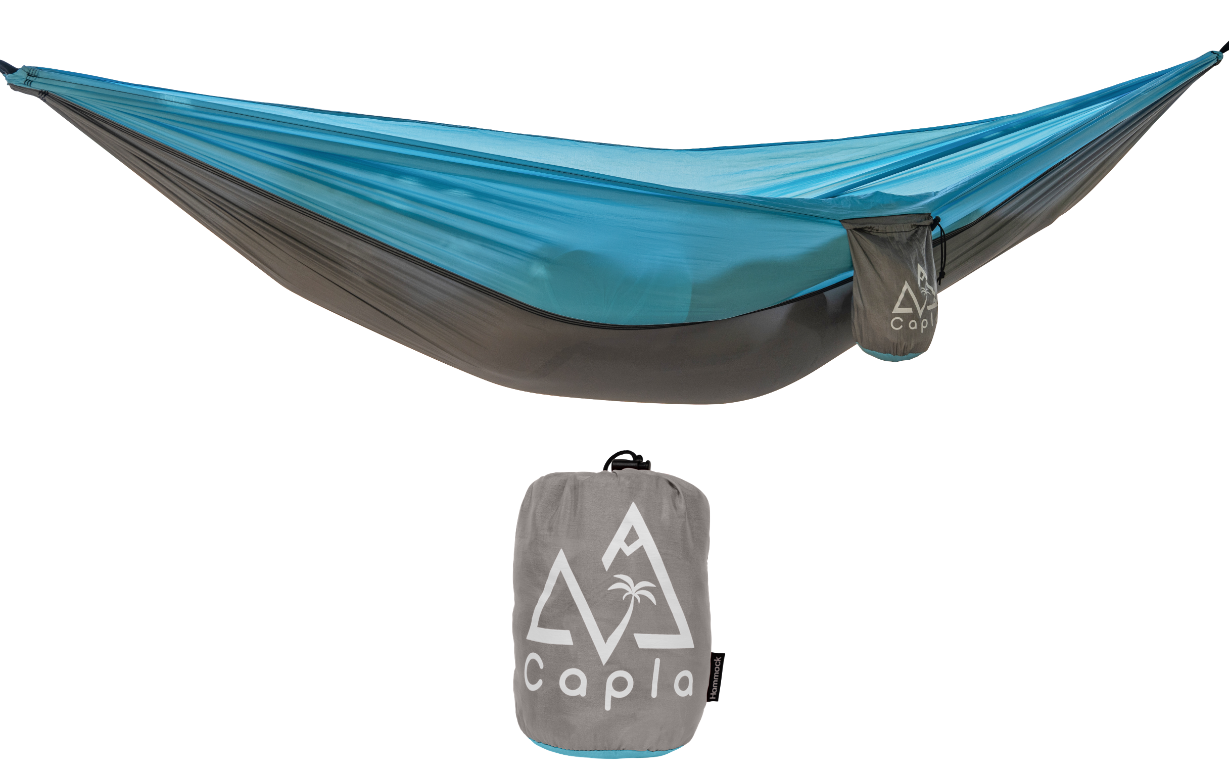 Capla Hammock 2.0 Gray & Light Blue with a stylish two-color design, compact and lightweight, perfect for outdoor activities.